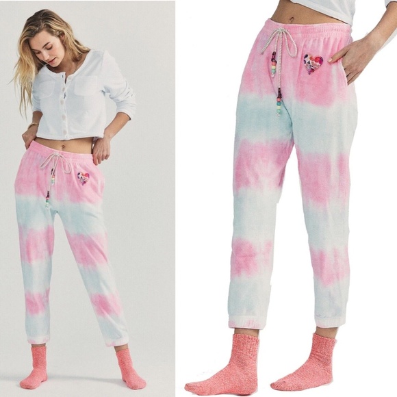 LoveShackFancy Santinella Terry Cloth Jogger Sweatpants Cherry Fizz sz S - Picture 1 of 7